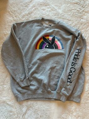 PLAYBOY Pride Sweatshirt with Rainbow Bunny Graphic